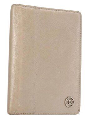 CHANEL Day Planner Cover Leather Beige Gold CC Auth
